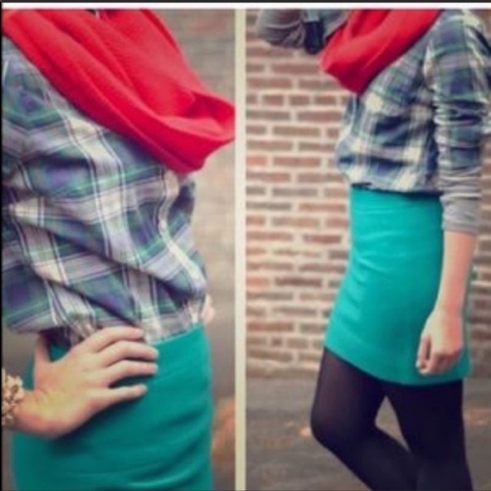 J CREW green wool mini skirt